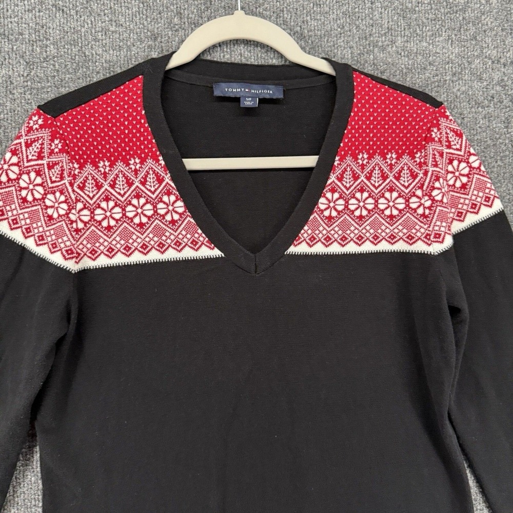 Talbots Sweater Womens S Black Fair Isle Nordic V-Neck Pullover Casual Outdoor - Picture 2 of 9